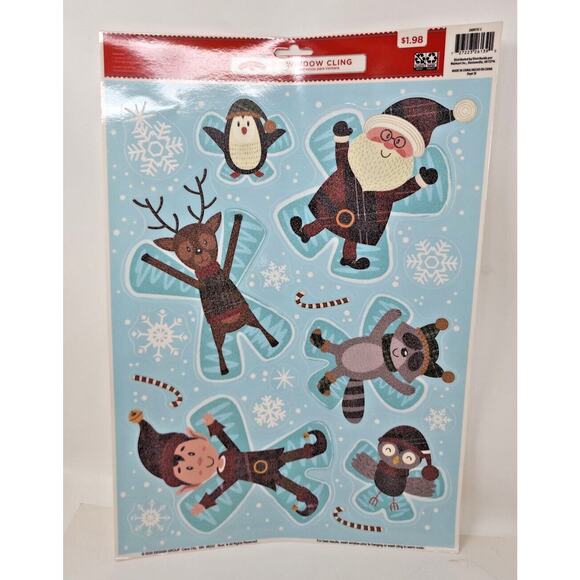 Christmas Window Clings Sticker Decals Holiday Glitter Flocked Santa Friends U13 - Picture 1 of 4